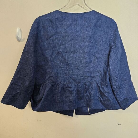 Talbots 100% Linen Peplum Blazer Suit Jacket Women's Blue Size 14W Petite - Picture 3 of 4